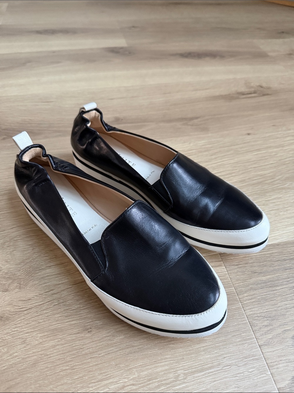 Women's Ron White Black Leather Slip-On Mules with White Platform